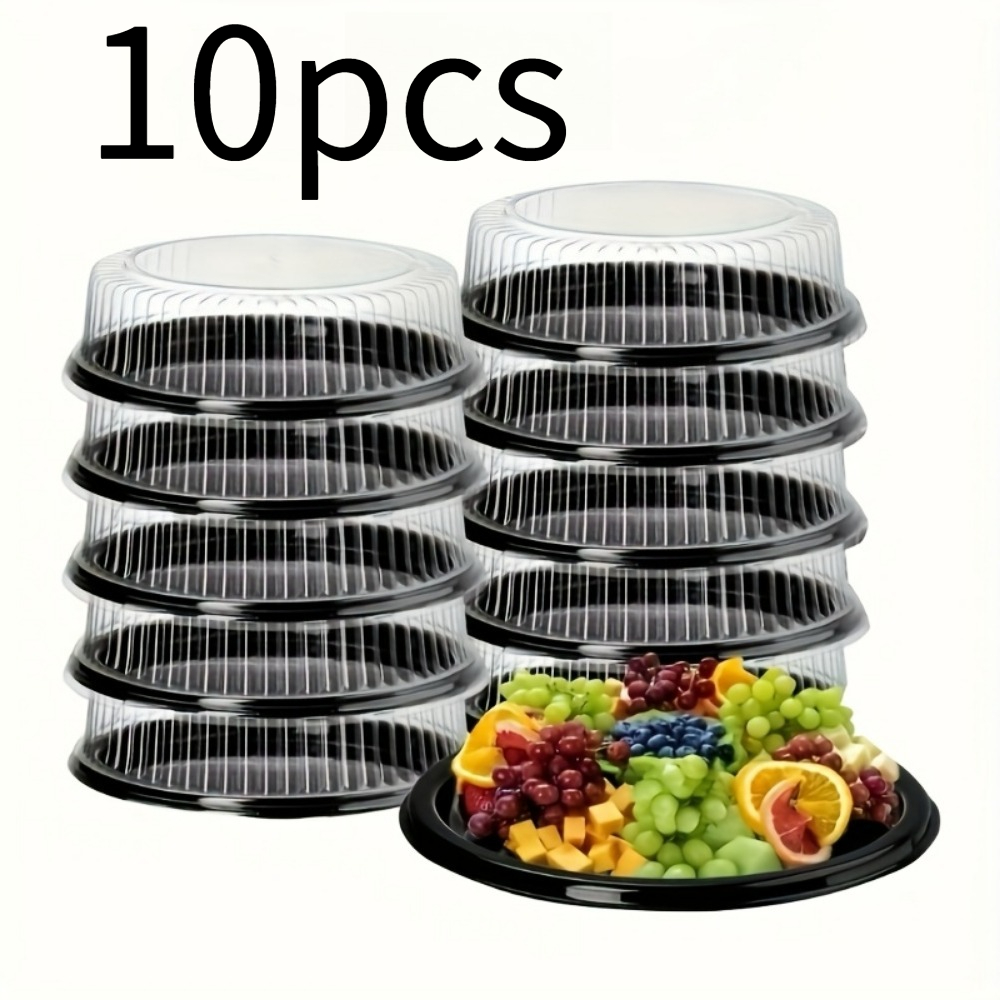 TEMU 10pcs Stackable Round Plastic Food Tray With Transparent Lid Disposable Pet Food Containers Easy To Hold And Carry Suitable For Parties Takeout