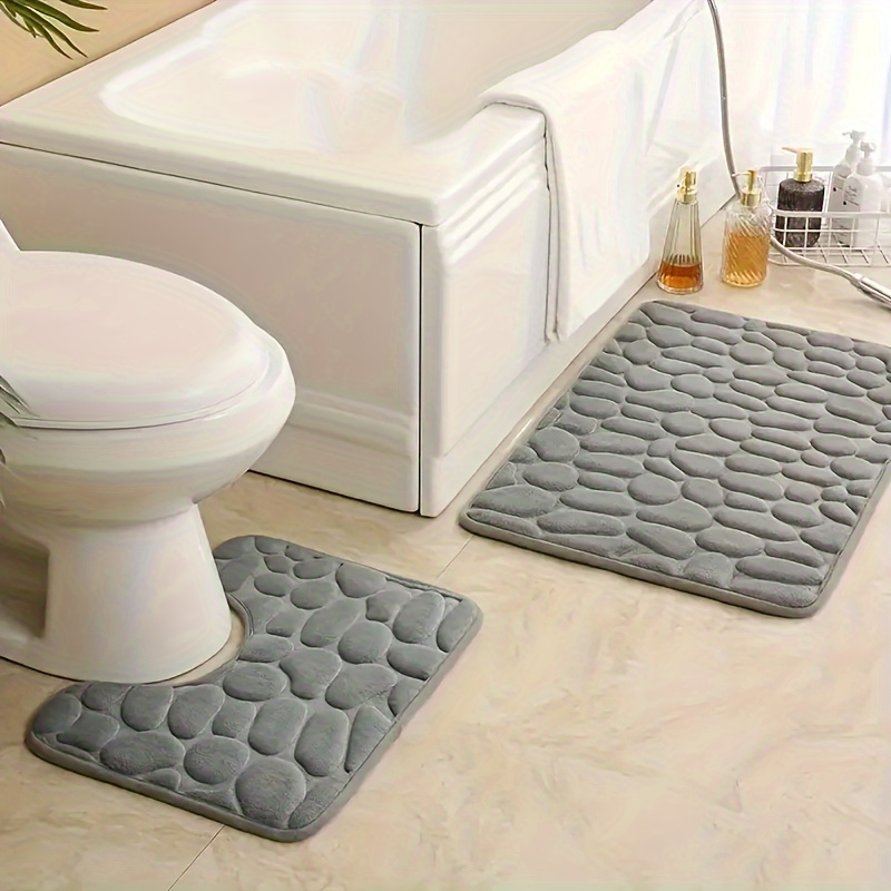 

2pcs Pebble Memory Foam Bath Mat Set, Quick-dry Absorbent Bathroom Rugs, Machine Washable, Low Pile, Pvc Backed, Polyester, Non-slip For Entryway, Room, Indoor Use - Unscented Carpet