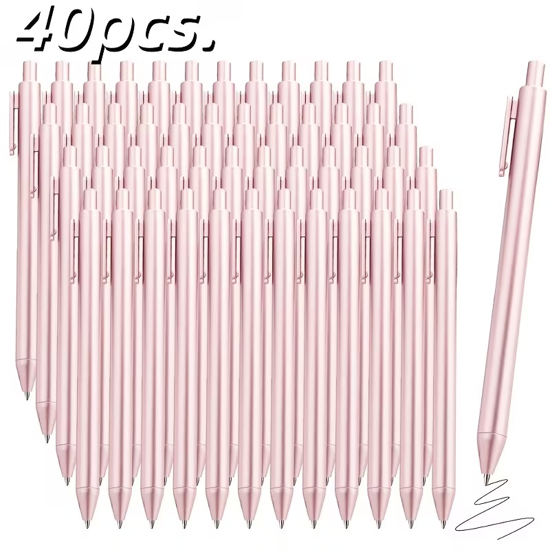TEMU Custom Luxury Golden/silvery/ Pink Ballpoint Pens, 40pcs Bulk Wholesale Pack, Retractable Black Refill, Medium Nib For Smooth Writing, Suitable