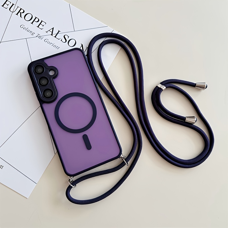 TEMU Phone Case - 2pcs Set(1 Phone 1 Cleaning Bag) Suitable For Galaxy S25 S24 Fe S23 Ten Font Lanyard Magnetic Case, Compatible With Wireless