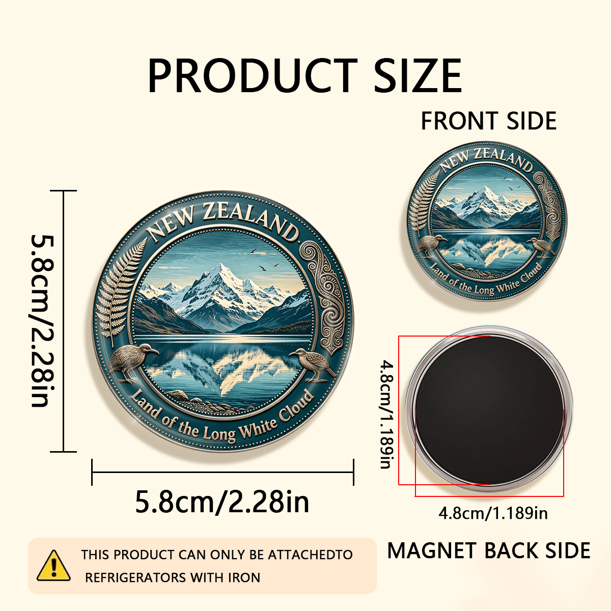 TEMU 1pc 2d Flat New Zealand Land Of The Long White Cloud Durable Round Fridge Magnet, Suitable For To Refrigerators, Whiteboards, Handicrafts,