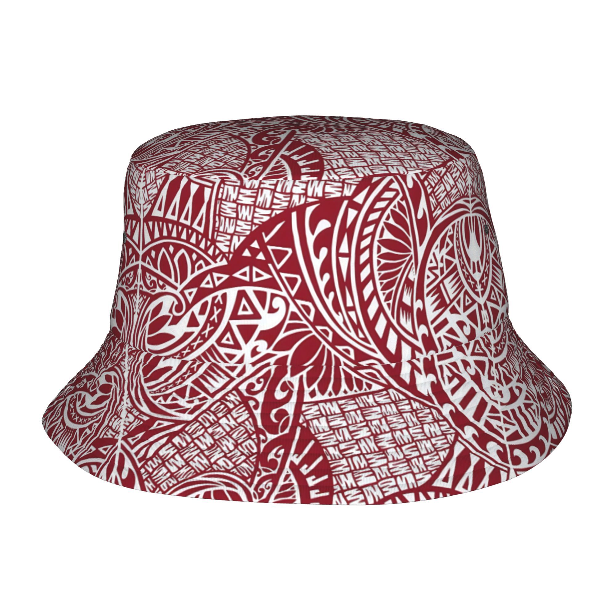 TEMU Unisex Bucket Hat Featuring A Burgundy Polynesian Totem, Summer, Hiking, Beach , Retro Parties, And Casual Wear Throughout The Year. Comes As A