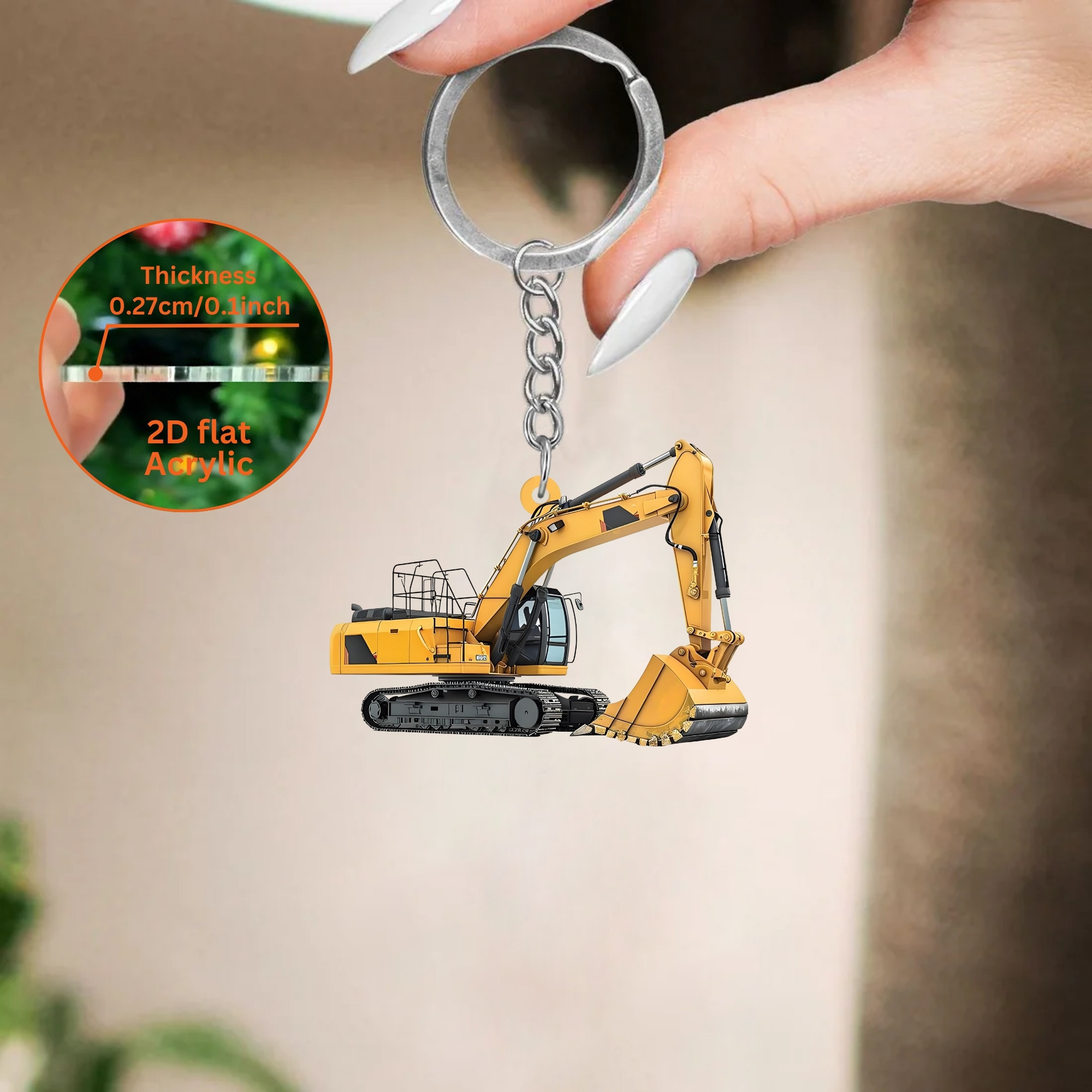 TEMU [2d Flat] [2d Flat] [2d Flat], 1pc/ 5pcs Colorful Excavator 2d Flat Printed Acrylic Ornaments Keychain, Excavator Driver Keychain, Ideal Gift &