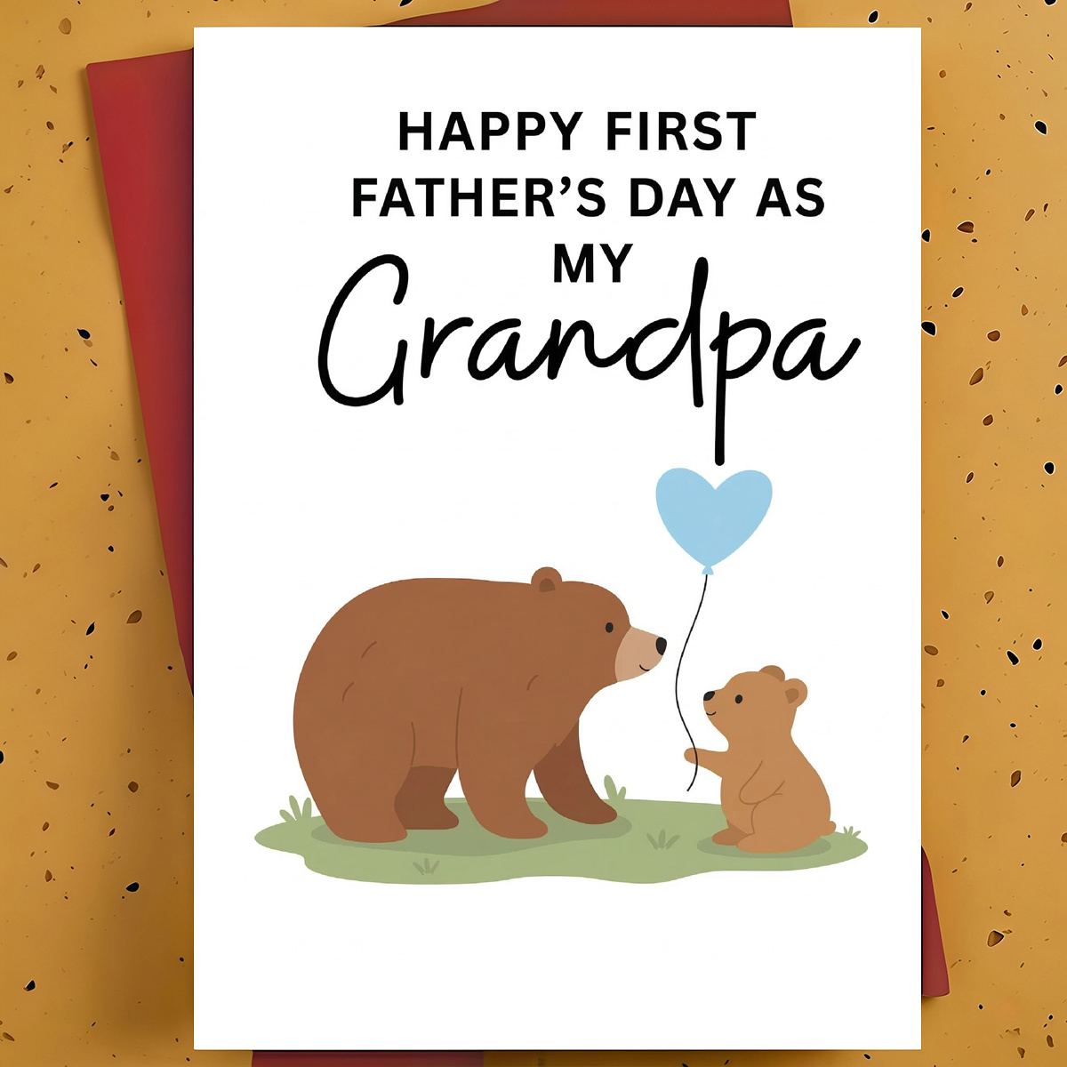 TEMU 1pc First Father's Day Greeting Card For New Grandpa, Grandfather – With Heart Balloon Cartoon , Card, With Envelope