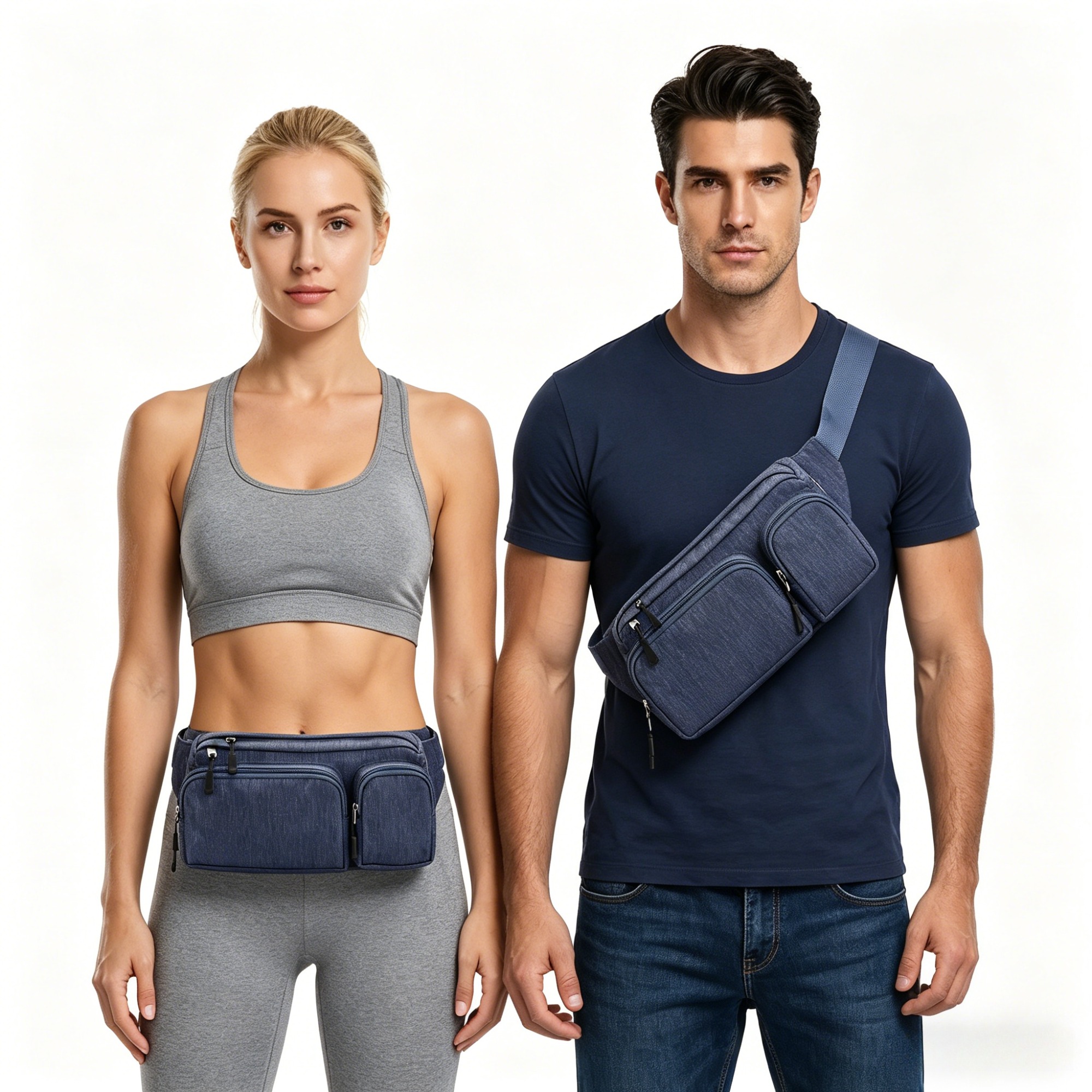Unisex Adjustable Waist Pack With Headphone Port & Multi-pocket Belt Bag - Headphone Compatible For Hiking, Travel, Gym - Zipper Closure Suitable For Phones, , Essentials - Solid Color For &