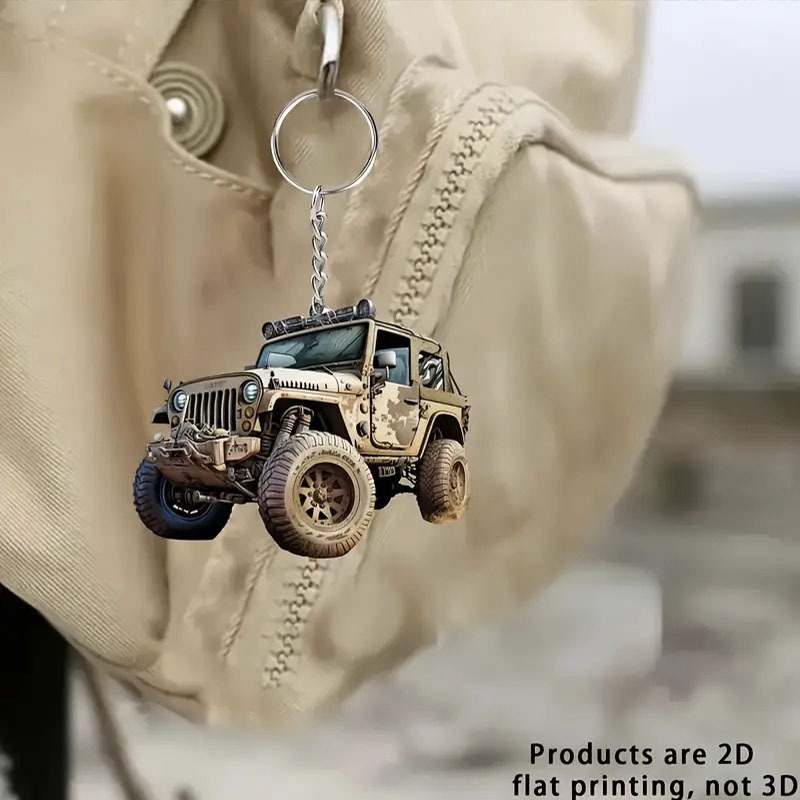 

1pc Acrylic Off-road Vehicle Keychain, 2d Flat Design Car Keyring Backpack Pendant, Birthday Perfect Gift