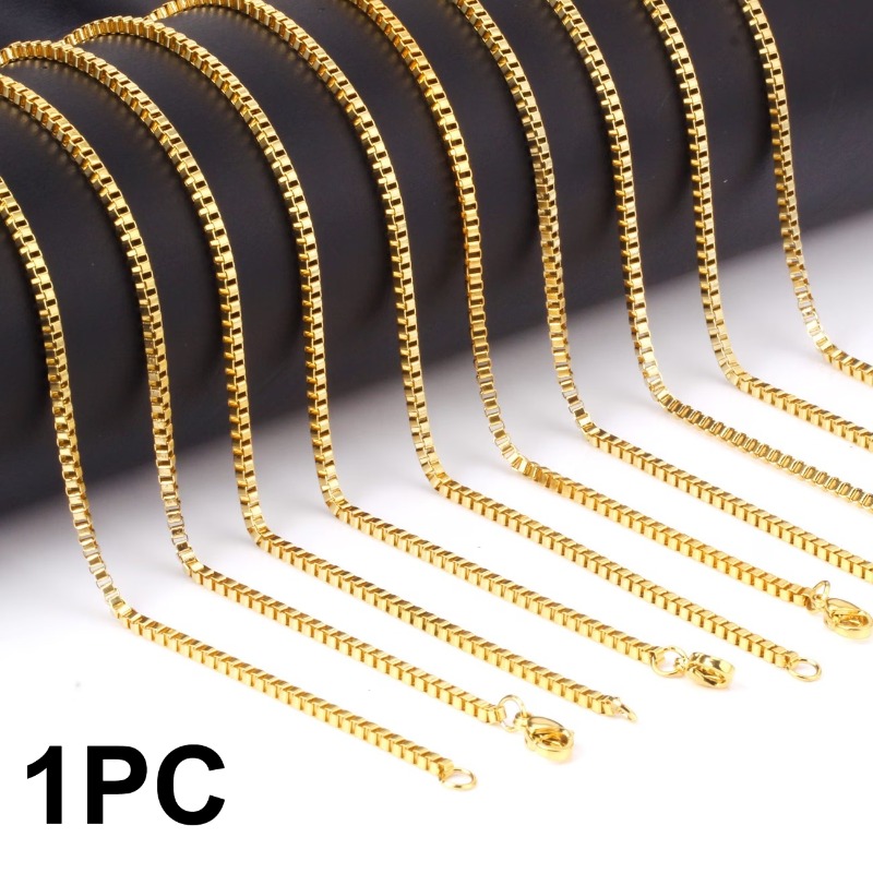 Elegant Stainless Steel Box Chain Necklace, 45.72-60.96 cm