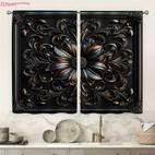 2pcs elegant black floral print curtains modern semi transparent polyester drapes with golden accents easy to hang rod for living room or bedroom decor bedroom decor floral pattern curtains durable fabric curtains for living room