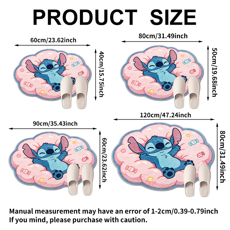 TEMU 2d Flat, 561-j, Stitch Lying On Pink Candy Themed Plush Carpet, Welcome Mat, Suitable For Living Room Bedroom Kitchen Closet Carpet, Courtyard
