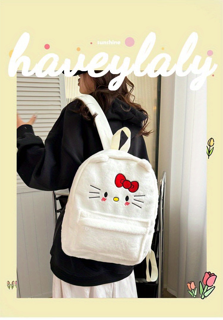 [Officially Licensed] Sanrio Plush Backpack Suitable for - Cute Y2K School Bag with Yellow Duck & Pink Rabbit Characters, Soft Lightweight Backpack, Large Capacity Bookbag Gift for, for Teenager