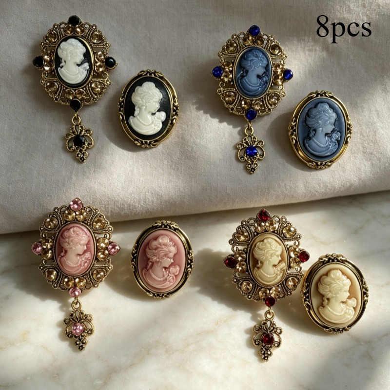 TEMU 8pcs Bohemian Luxury -style Embossed Beauty Head Women's Brooch, Suitable For Banquets, Weddings, And Daily Wear