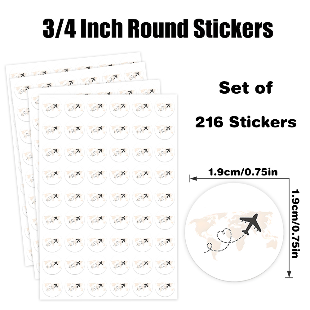 TEMU 216 pz Adesivi Rotondi a Tema Viaggio e Amore, Design Minimalista Stile Percorso Aereo a Cuore, Ideali per Etichette Regalo, Sacchetti Regalo,