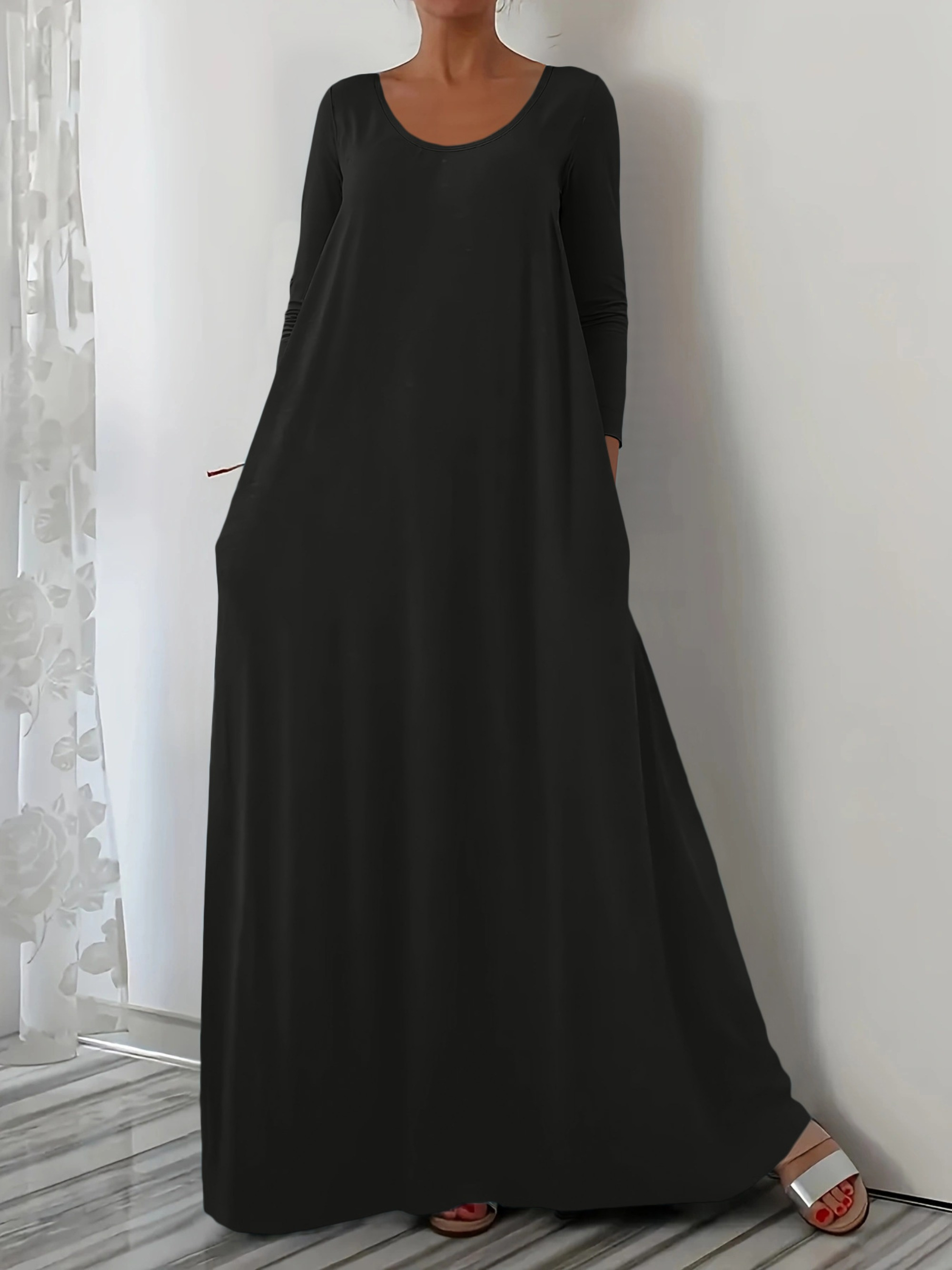 black rayon dress Womens' Black Rayon Long Spaghetti Strap Dress with Volume