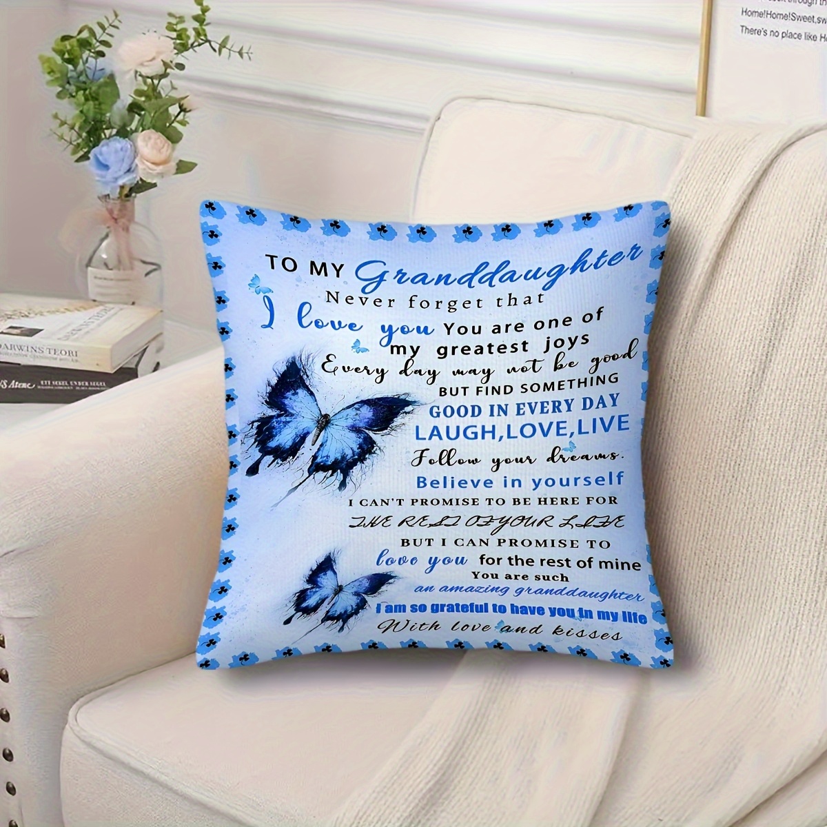 TEMU 1 Item, A Pillowcase Featuring A Blue And A Message From A To Her Granddaughter, Made Of Soft Plush Material With A Single-sided Print (pillow
