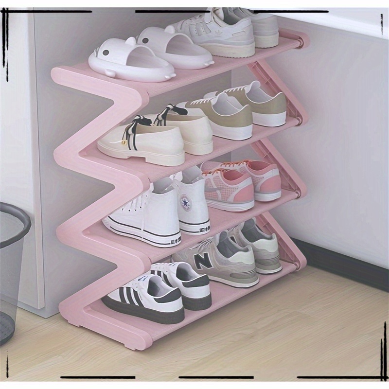 4-Tier Z-Shaped Plastic Shoe Rack, Freestanding Easy Assembly, No-Tool Stackable Design for Youngsters & Adults, Space-Saving Organizer for Living Room, Dorm - Durable & Neatly Spaced, Shoe Storage Organizer, Standing Shel, Standing Shelf