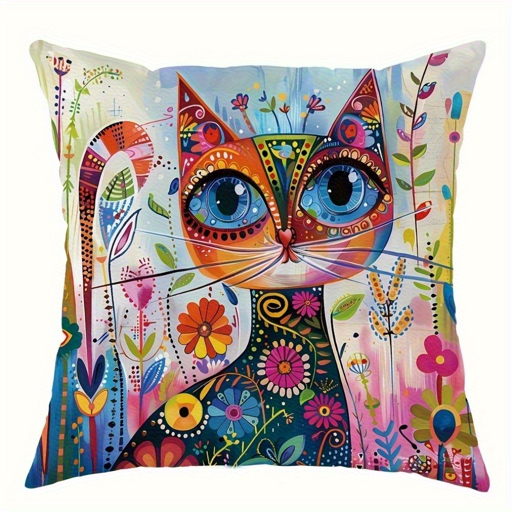 4pcs cat flower abstract art   printed zipper pillowcase double sided polyester printed pattern zipper closed home decoration living room bedroom and sofa home decoration not included in the pillow Product details 4
