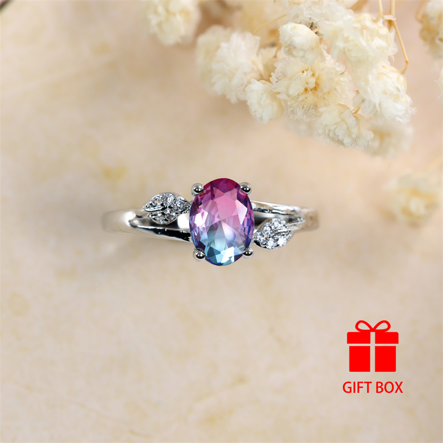 Rose Red Oval Ring with CZ, Durable & Sparkling