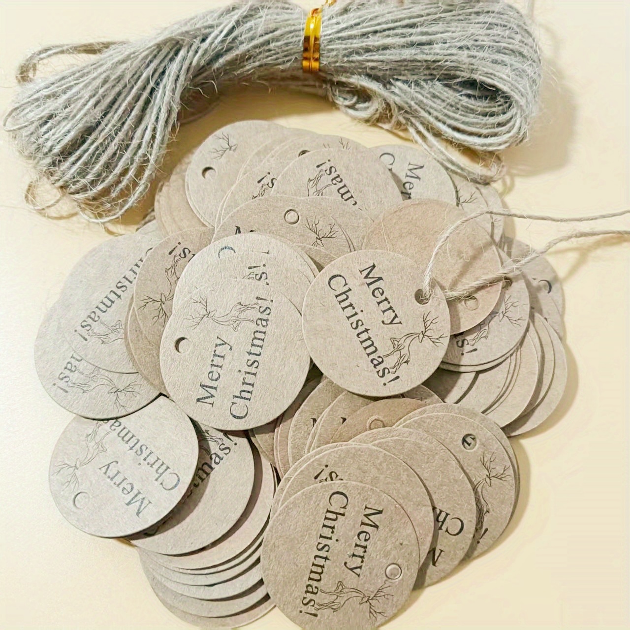 Image of 100pcs Merry Christmas Tags With 787.4 Inches/65.62 Feet Twine, Paper Card Gift Tags Diy Hang Tags, Christmas Decorations, Home Decor, Room Decor, Scene Decor