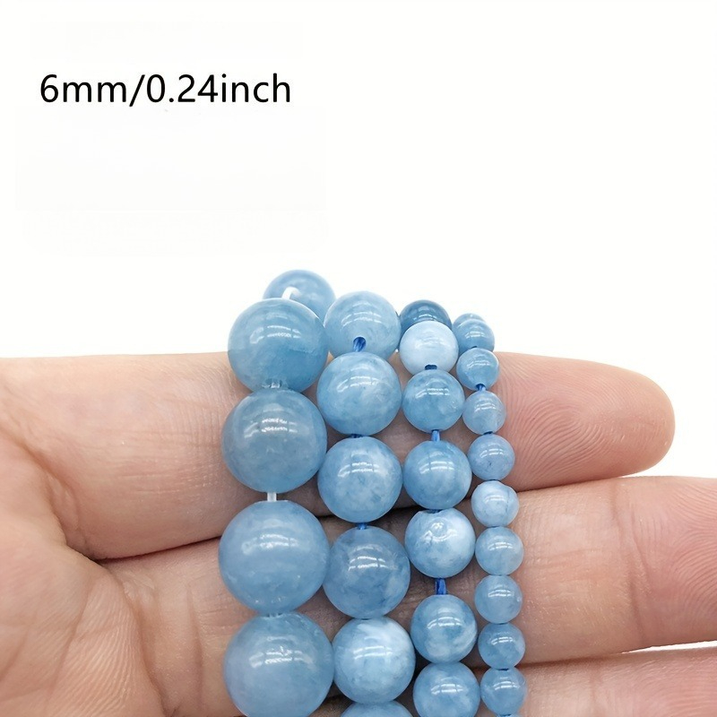 TEMU 4/6/8/10mm Aquamarine Loose Beads, Multi- Round Beads, Jewelry Material Pack, March Birthstone, Light Luxury Exquisite, Necklace Ear Jewelry,