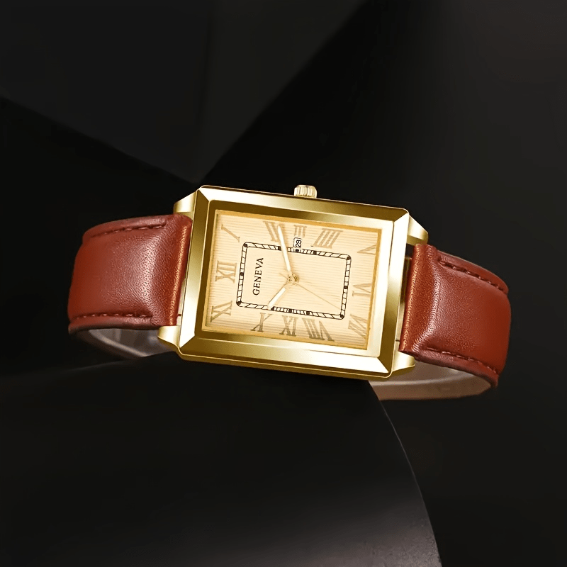 1pc   quartz watch for men     wristwatch with shockproof case pu stainless strap minimalist dial elegant birthday gift for students parties casual attire brand name display details 3