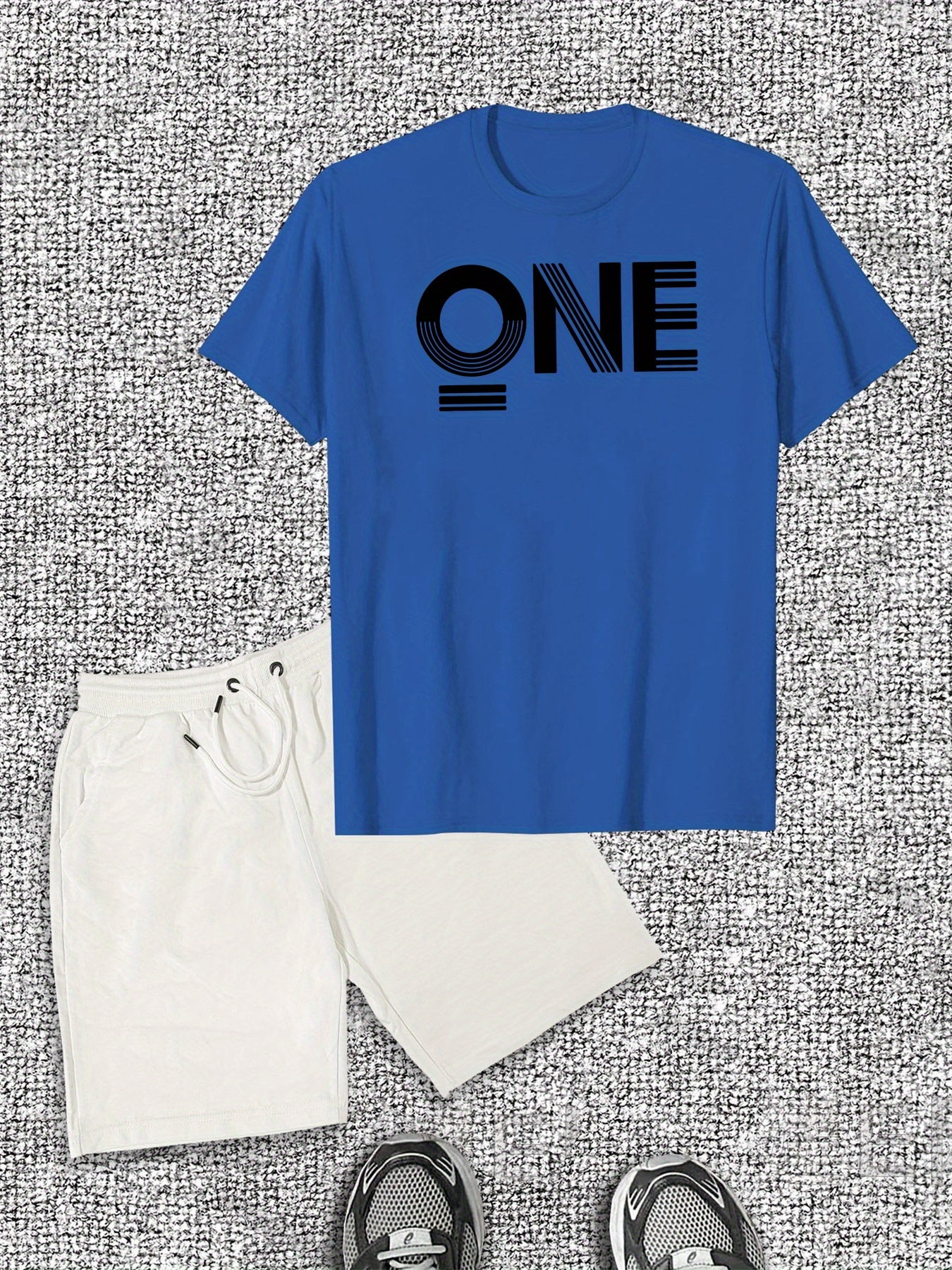 Men's ONE English Pattern Short Sleeve T-Shirt Shorts Casual Set