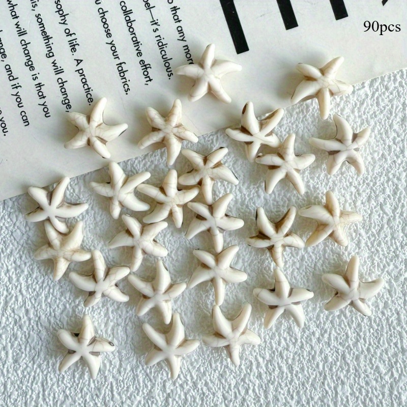Image of 90pcs Vintage Starfish Shaped Beads, 13mm, For Jewelry Making, With Crafting For Bracelets, Necklaces, Hair Clips, Keychains, And Jewelry Decorations