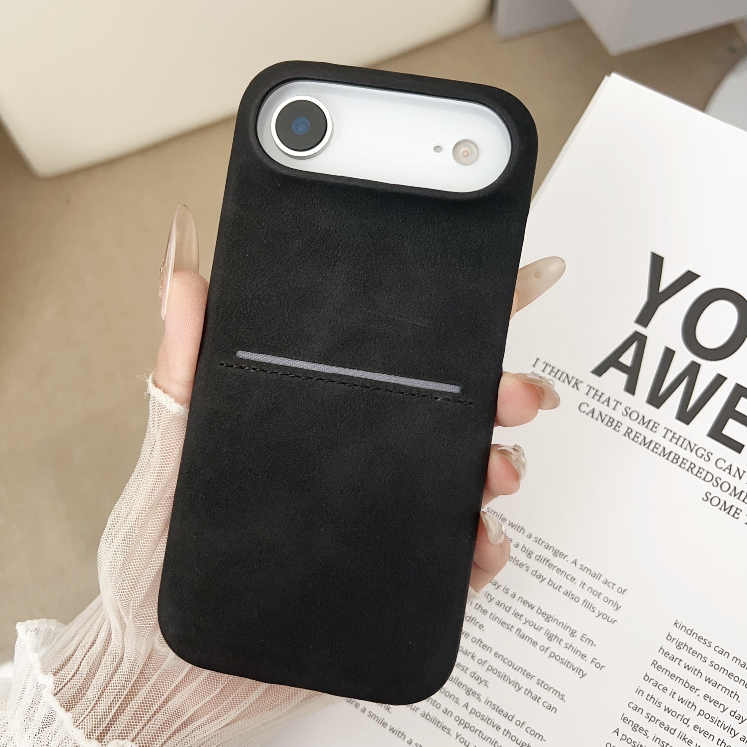TEMU Phone Case: Vintage Synthetic Leather Half- Slot Case Compatible With Iphone 17, Full-body Anti-drop Air Phone Protective Cover