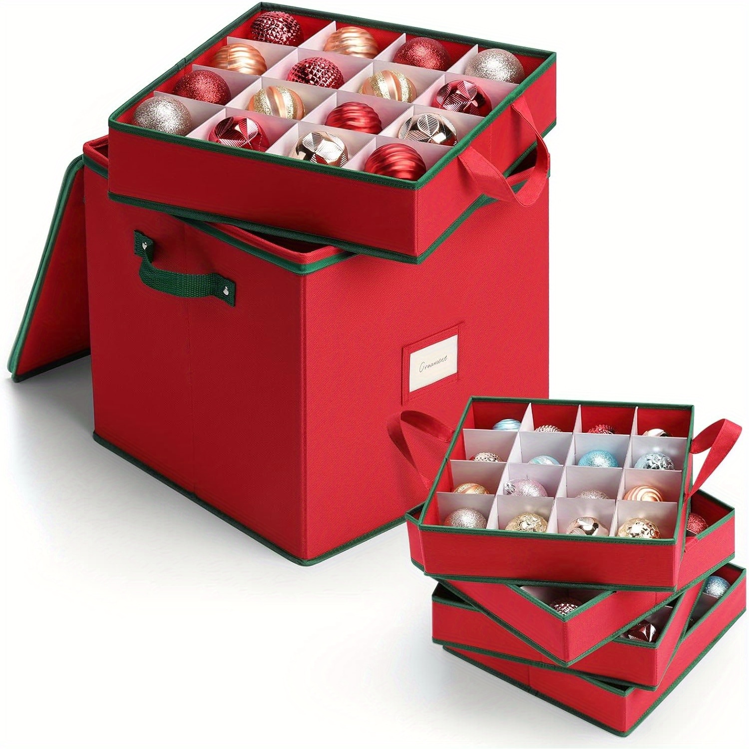 

A Storage Box For Christmas Decorations, Featuring Adjustable Dividers For Christmas Ball Accessories, A Zip Closure, Perfect As A Holiday Gift For Women, With 4 Removable Tray Storage Containers.