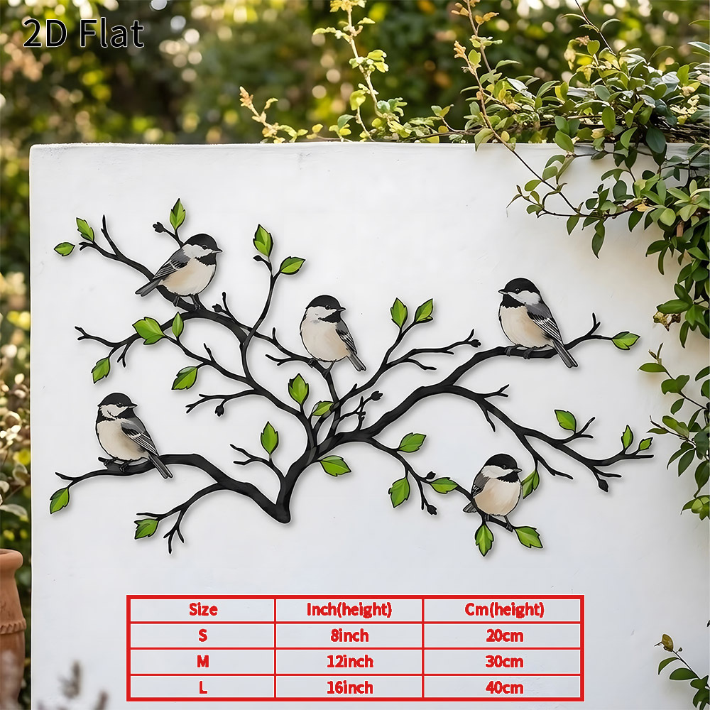 TEMU 2d Flat, 2d Flat - 1pc Bird Perched On A Branch Metal Wall Art, 2d Flat Decor, Durable Waterproof Plaque, Suitable For Garden, Patio, Porch,