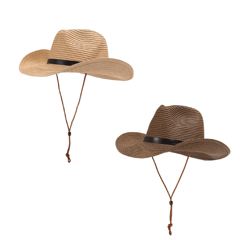TEMU Ensemble de 2 chapeaux Panama unisexes printemps/été, chapeaux d'extérieur, pliables, chapeaux de cowboy occidentaux, chapeaux de plage