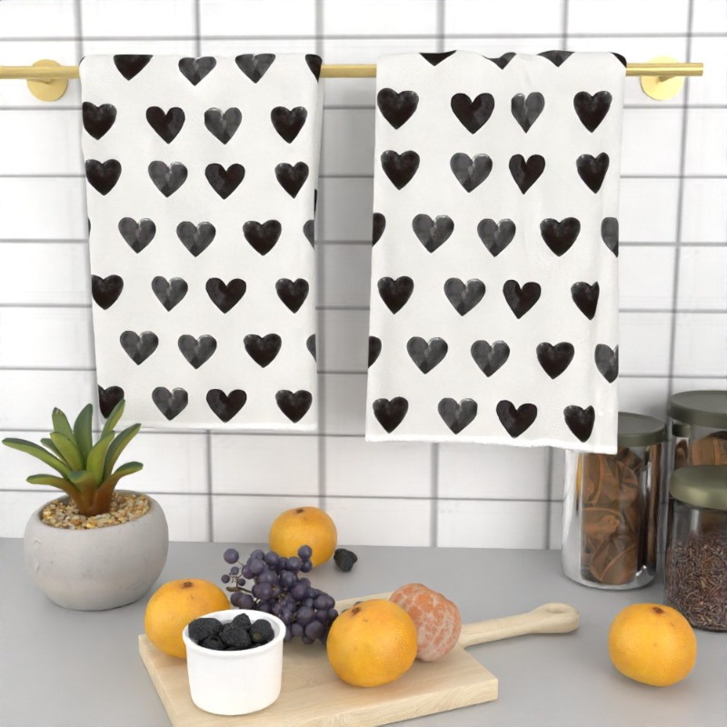 

2pcs Heart-shaped Black & White Towels 18x26" - , Absorbent Polyester For Kitchen, Bathroom, Spa | Decor & Unique Gift Idea For Weddings, Birthdays, Housewarming