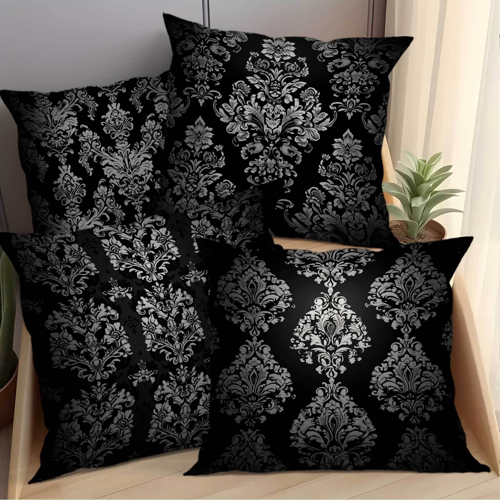 TEMU 4pcs Pillowcase Set With Black And White Vintage Print Pattern, No Pillow Insert Included, Durable Zipper Design For Easy Removal And Washing.