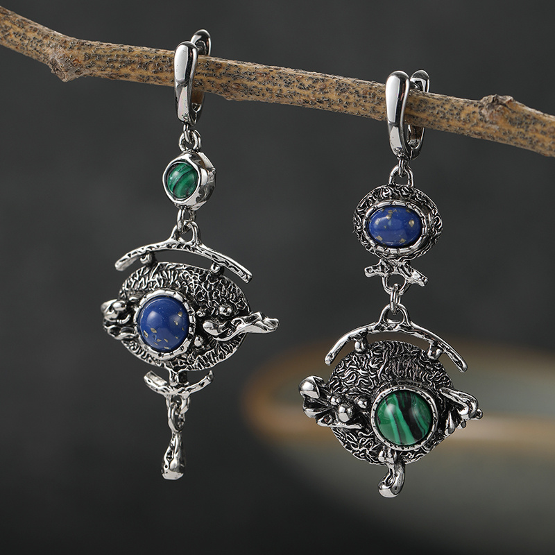 Bohemian Vintage Honeycomb Openwork Earrings with Asymmetric Drop