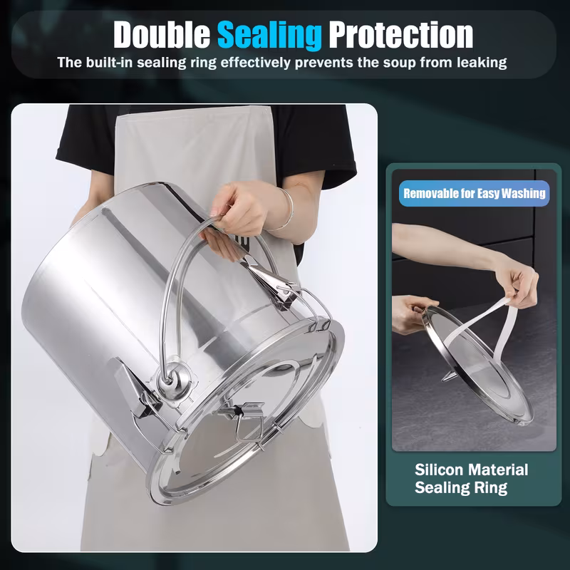 1pc stainless steel food sealing jar suitable for kitchen rice grain storage 12l large capacity stainless steel double sealing protection family storage container with handle and lid Product details 5