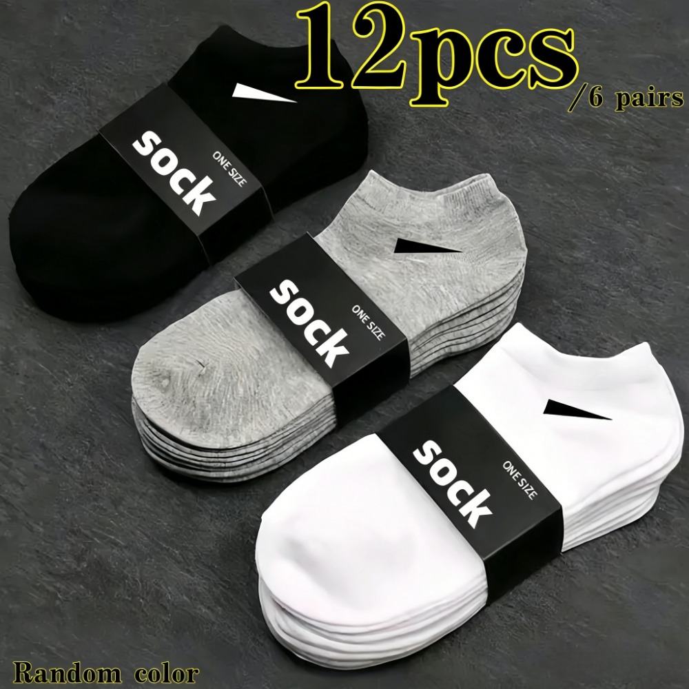 TEMU 12 pièces/6 paires de chaussettes de sport décontractées unisexes à la cheville, chaussettes de sport pour femme - Couleurs aléatoires,