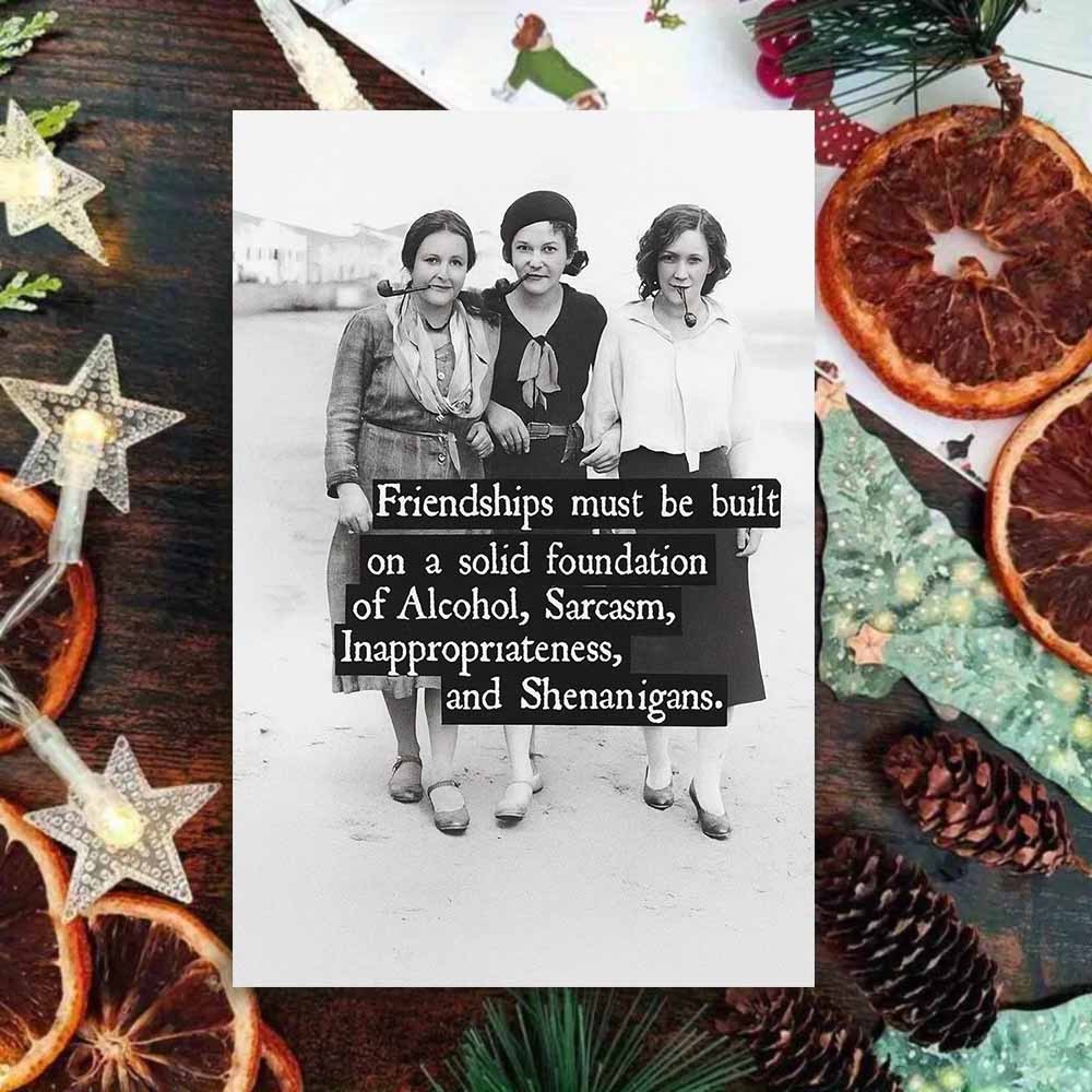 TEMU 1pc Retro Friendship Quote Card, Featuring Alcohol , Inappropriate Humor, And Prank Elements, With Envelope. Black And White Humorous Design,