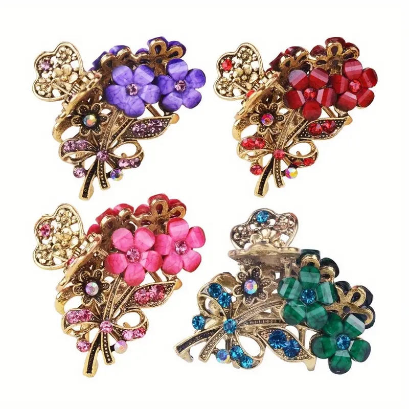 4pcs retro flower medium hair claw clips with   womens fashion metal alloy hairpins suitable for   length hair   daily use and parties ideal gift for   Product details 0