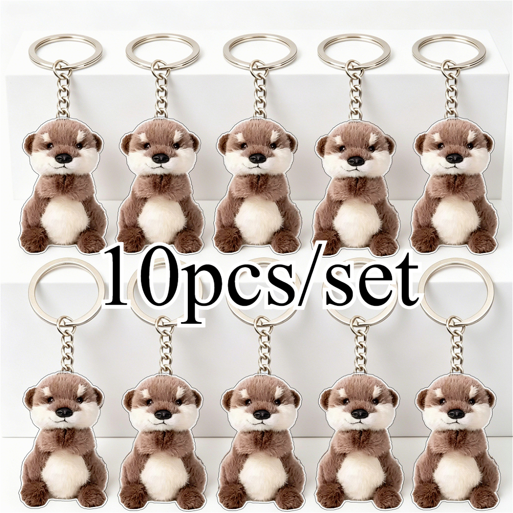 TEMU 2d Flat, 10-pack Cute Otter Keychain Set, Backpack Charm, Unisex, Car Key Chain, Couple Accessory, Friendship Gift, Event Souvenir, Group