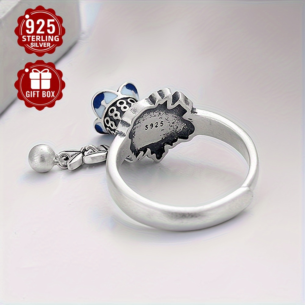 S925 Open Ring Epoxy Wheat Sheaf Flower Tassel Bell Retro Women's Ring