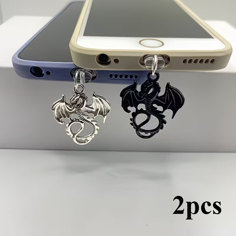 TEMU 2 tapones antipolvo con forma de para teléfonos móviles, material de aleación retro, diseño de colgante de , adecuados para decorar dispositivos