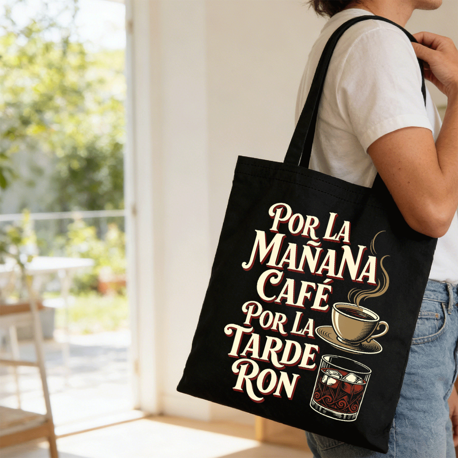 TEMU Bolsa tote La Cafe - Bolso de casual de gran capacidad con estampado de cafetería española, bolsa de supermercado adecuada para compras, viajes,