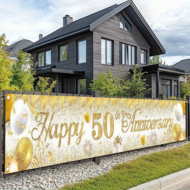 TEMU 2d Flat, 2d Flat - 2d Flat, 2d Flat - A 2d Flat Printed Banner, 1pc, Celebrating A Anniversary With A Stylish Design Featuring 'happy 50th