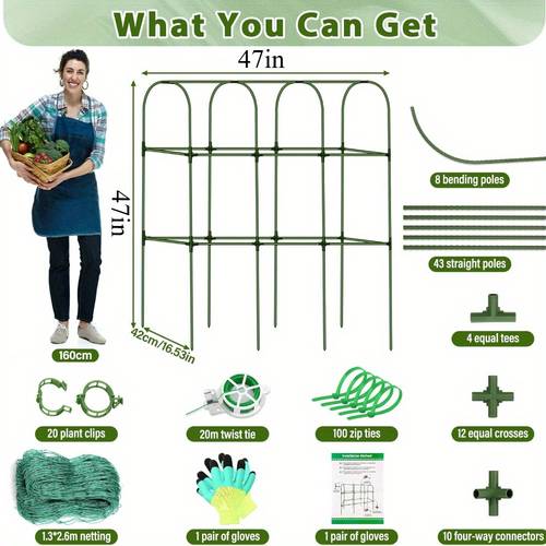 u shaped metal garden trellis with netting sturdy plant support for climbing vegetables flowers fruits vines raised bed design for tomatoes green garden trellis for climbing plants ushaped structure durable construction