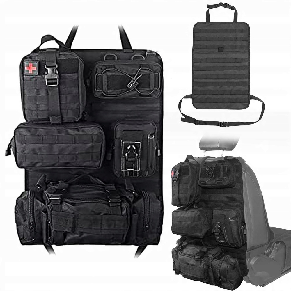 Tactical Car Seat Storage Bag With 5 Storage Pockets For Cell Phones, Tools, Tactical Seat Cover With Adjustable Straps