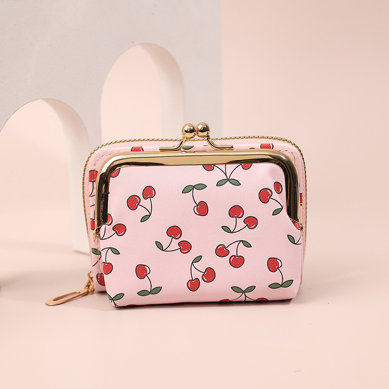 TEMU 2025 New Style Women's Large Card Id Card Case Cherry Print Fashion Multi-functional Small Wallet Holder