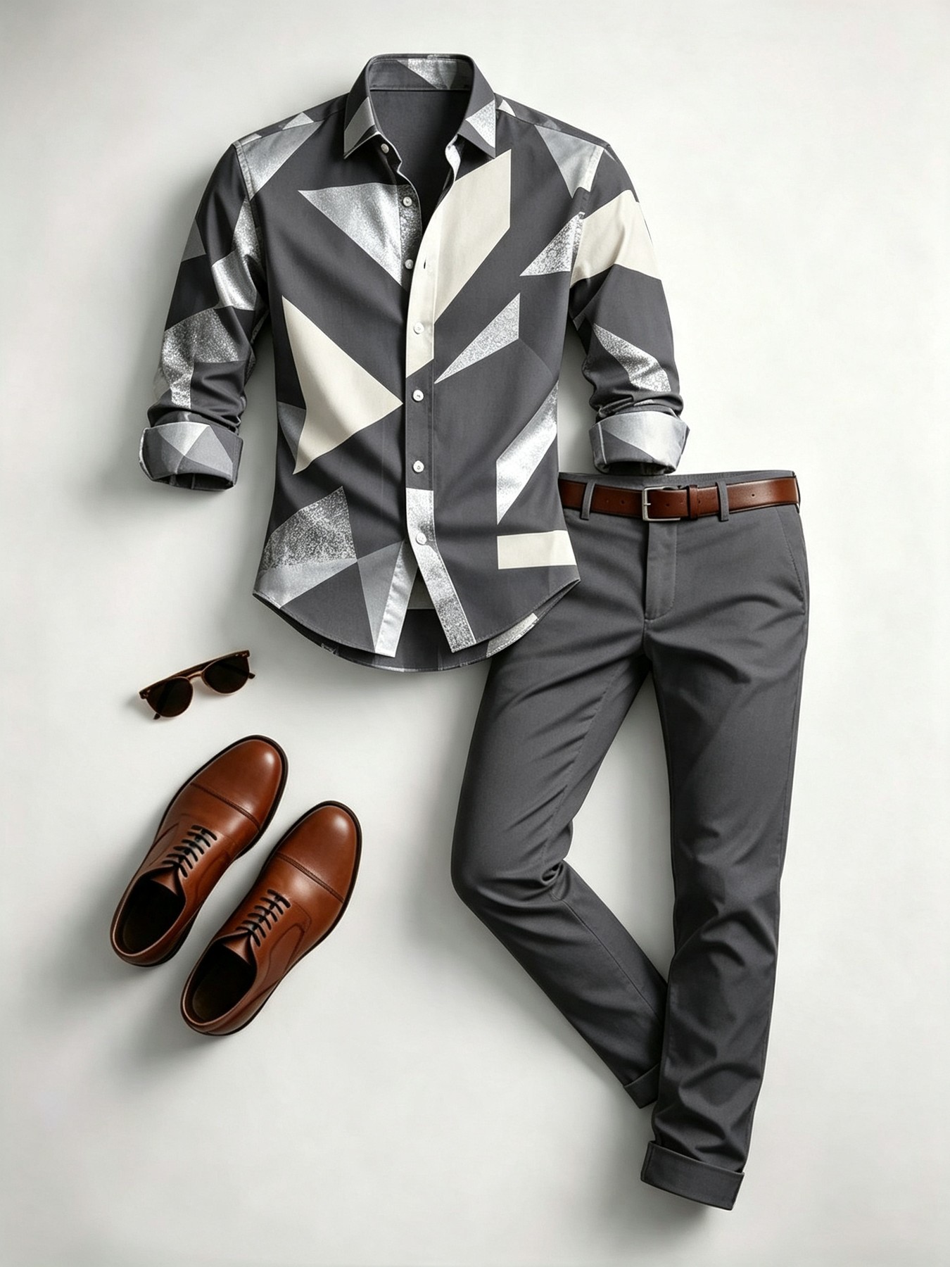 Conjunto de 2 Peças, Camisa de Manga Comprida e Calça Masculina Elegante 3