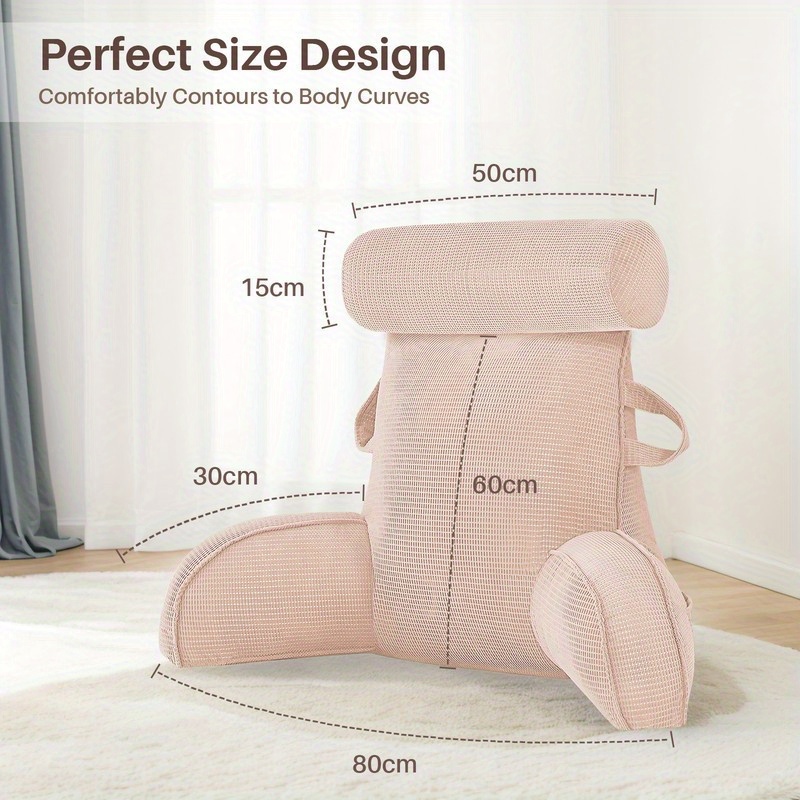 E-shop XL Lesekissen mit abnehmbarer Nackenrolle – geeignet für Bett & Sofa – Rückenstützkissen mit Armlehnen, verstellbare Nackenrolle, erweiterbares
