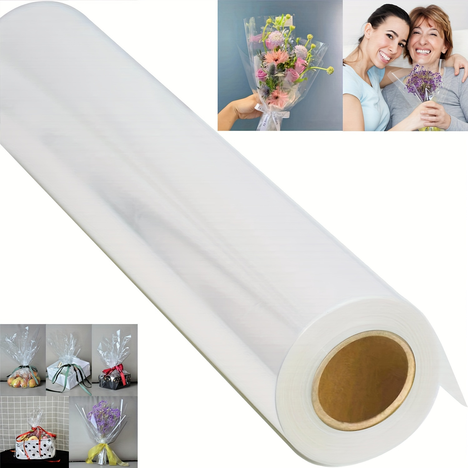 

Rouleau Cadeau en Plastique Transparent - 15.75" x 1181' - pour Bouquets, Fleurs & Loisirs Créatifs - Film Rétractable pour Toutes les