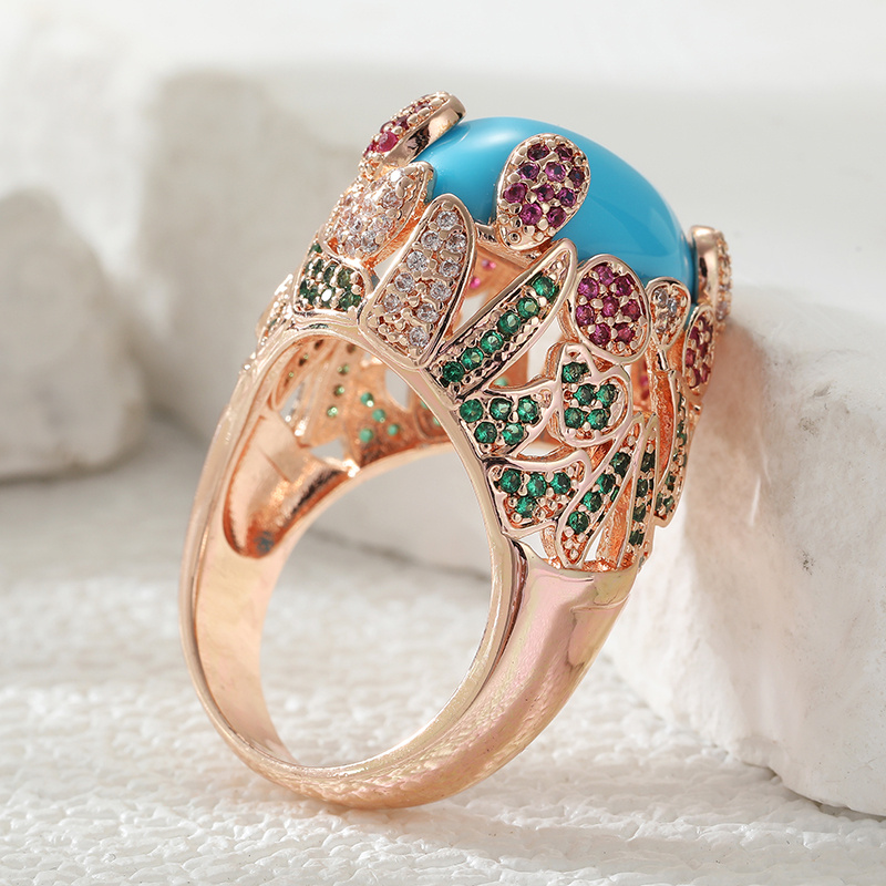 Ladies' Luxury Oval Synthetic Turquoise Ring, Vintage Style