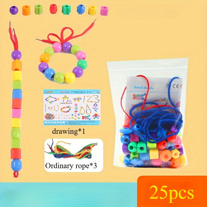 28/44pcs Beads with String,, Educational Bead Stringing Toys - Shape And Color Classification, Fine Motor Skills, Hands-On Ability Development Set, with Stringing String And Storage Bag, Ideal Building Block Toy Gift